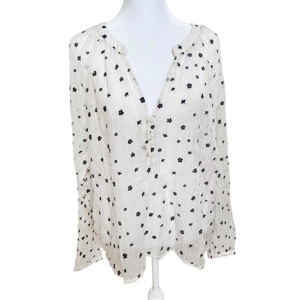 LOFT Women's Floral Print Button‎ Down Long Sleeve Blouse Top Size L